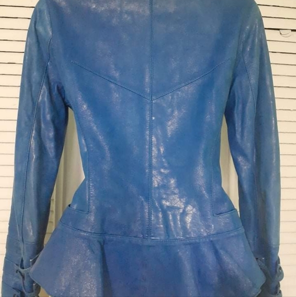 Royal Underground Royal Blue Leather Jacket sz small sz 6 8 - Picture 2 of 16